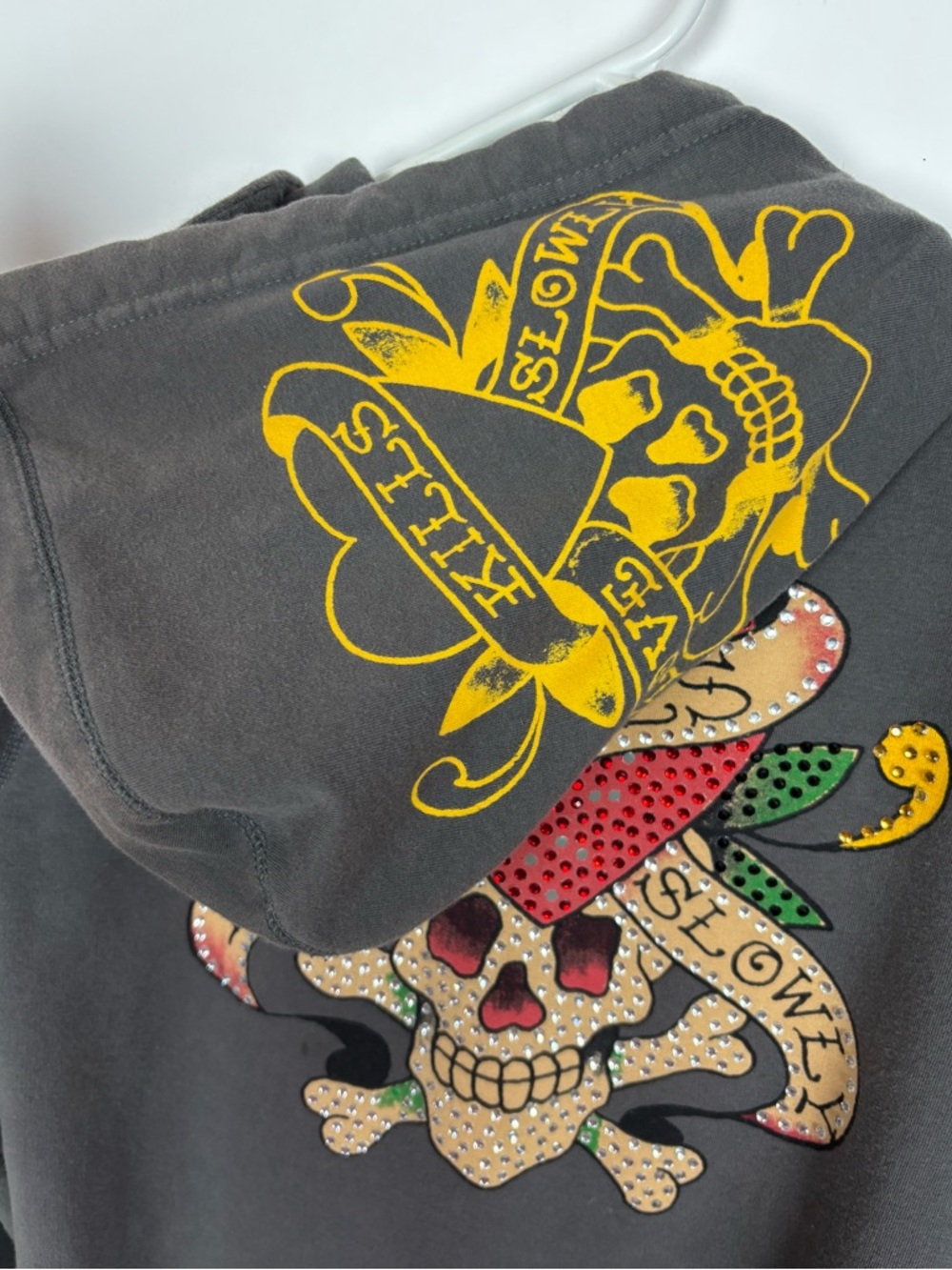 Vintage Ed Hardy Zip Up Hoodie Size Medium Love Kills Slowly Y2K Rhinestone - Picture 8 of 13